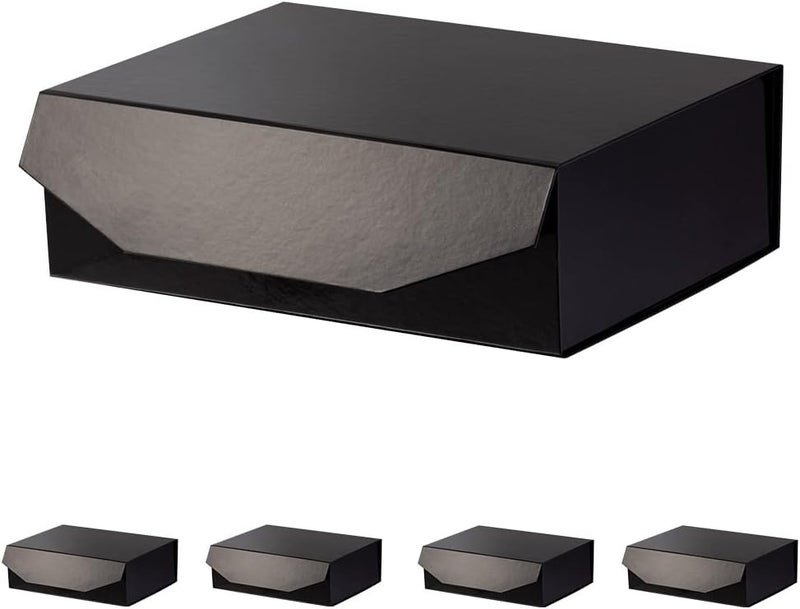 PACKGILO 5 Black Large Gift Boxes with Lid 13x9x4 Inches, Bridesmaid Proposal Boxes, Hard Collapsible Gift Box with Magnetic Closure, Groomsman Box Reusable Gift Boxes for Clothes (Glossy Black) - Image 1